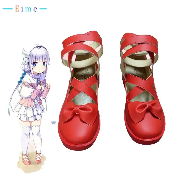 Kanna Kamui Cosplay Shoes Anime Miss Kobayashi's Dragon Maid Red PU Leather Shoes Halloween Boots Cosplay Prop Custom Made