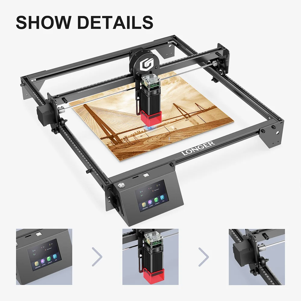 Dłuższy grawer laserowy RAY5 10W, 0.06x0.06mm Laser Spot, ekran dotykowy, rzeźba W trybie Offline, 32-bitowy Chipset, obszar roboczy 400x400mm