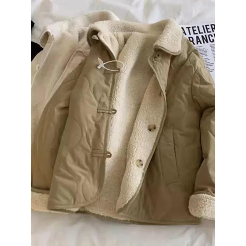 

Модное двустороннее пальто в стиле вестерн с хлопковой подкладкой из овечьей шерсти, женское зимнее пальто больших размеров для полных девочек, повседневное утолщенное пальто...