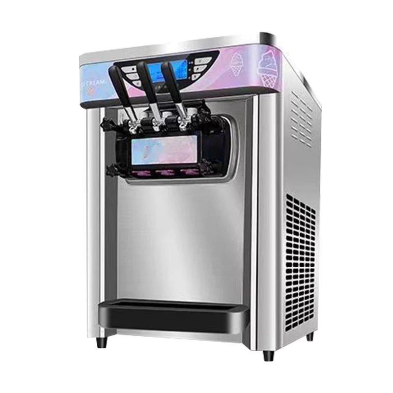 Commercial Ice Cream Machine 2600W, Auto Soft Serve Maker with Cone Dispenser for Shop & Cafe 220V