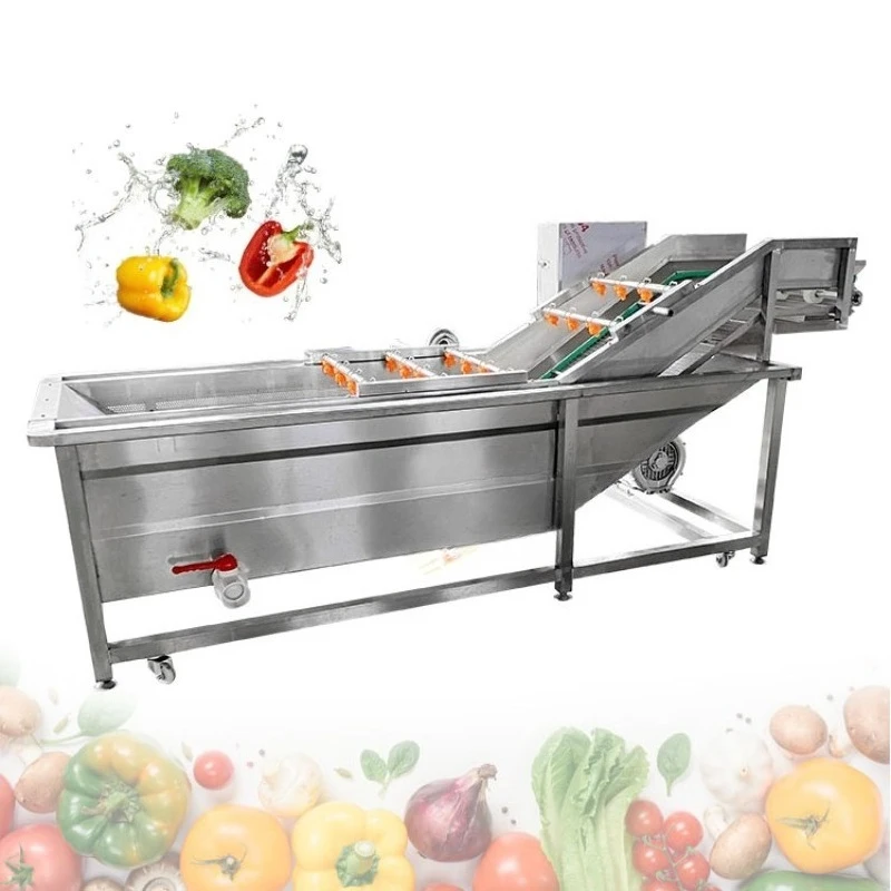 Automatic Work Mini Apple Fruit Conveyor Vegetable Washer Seaweed Leaf Bubble Wash Machine