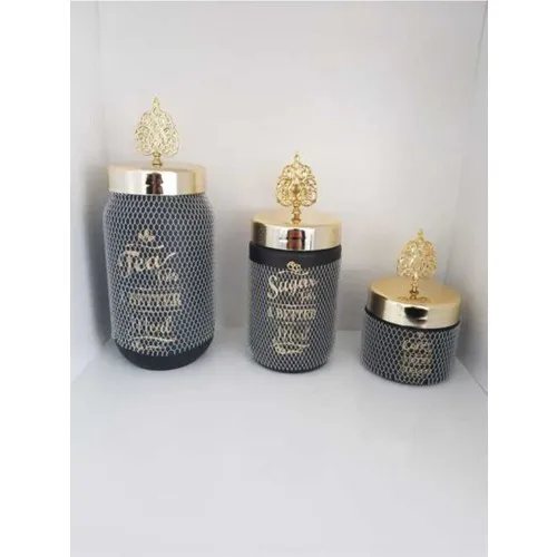 Cmt 3'lü Set with Glass Jar Kit-Tea Sugar Coffee Storage Container