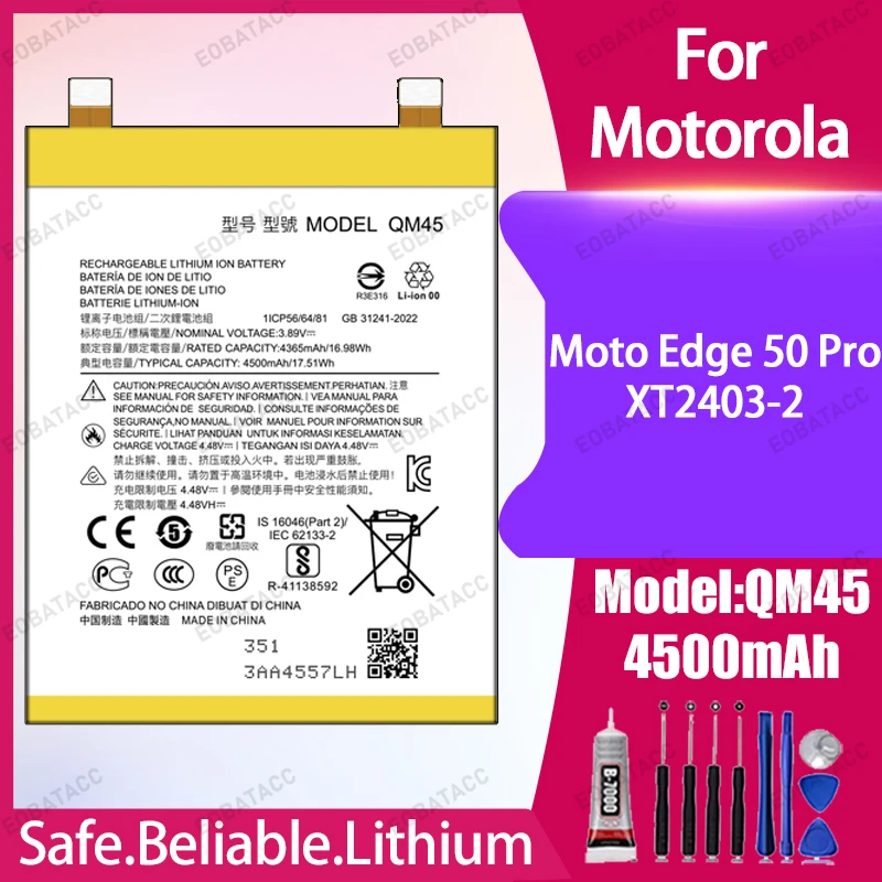 

Аккумулятор QM45 емкостью 4500 мАч для Motorola Moto Edge 50 Pro/XT2403-2, аккумуляторы большой емкости + бесплатные инструменты
