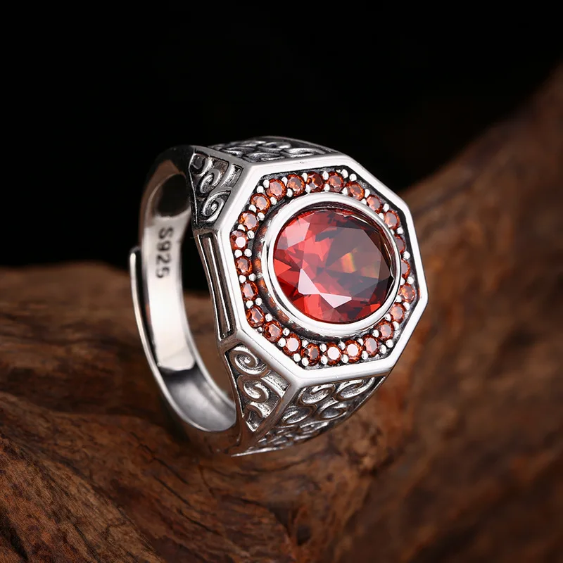 BOCAI S925 Sterling Silver Rings Vintage Personality Simple Eternal Rattan Pattern Zircon Adjustable Ring Fine Choice Jewelry