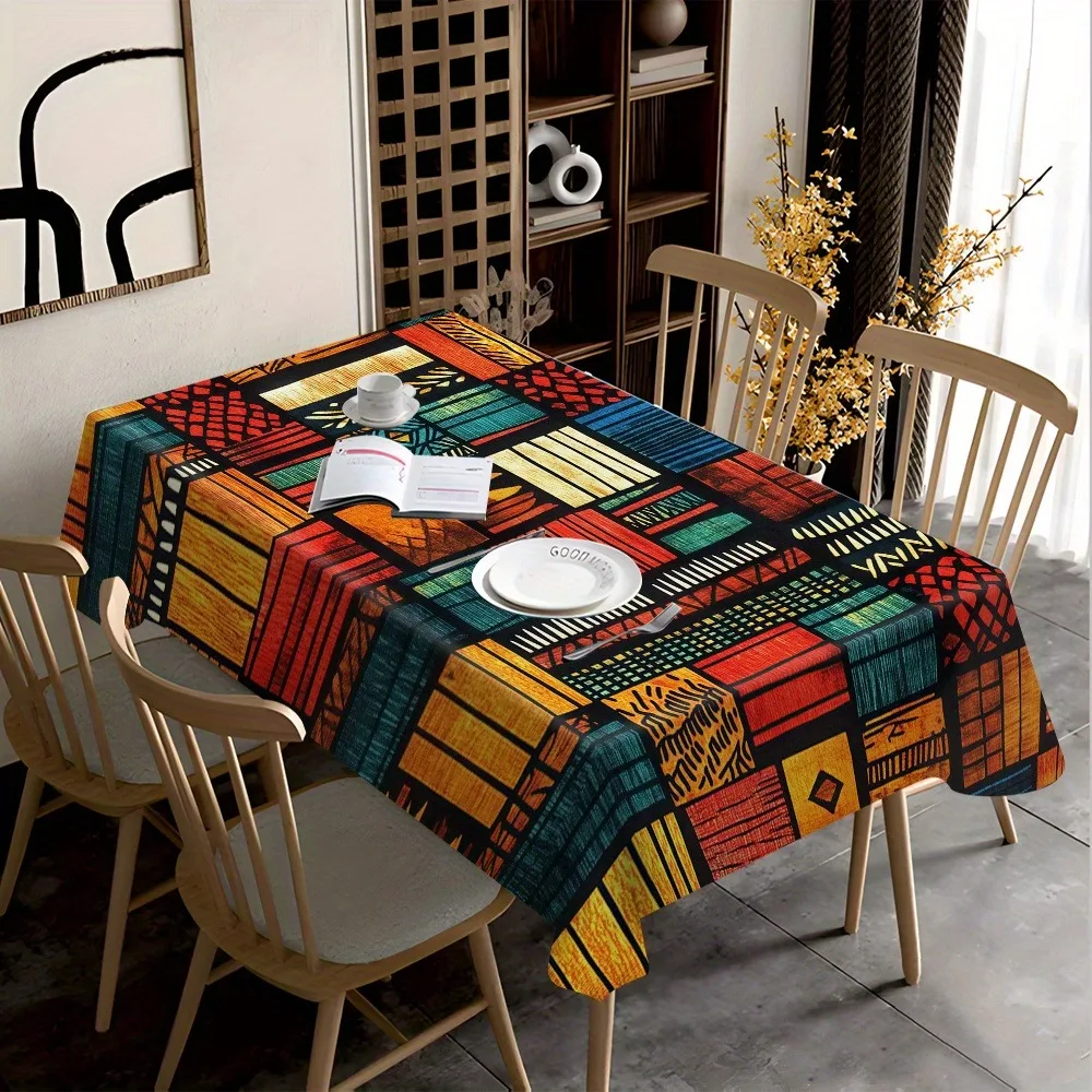 Single-sided printing, vivid flat-printed tablecloth with geometric pattern in rectangular design