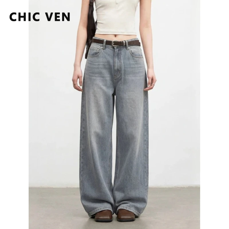 

CHIC VEN Fashion Women Jeans Loose Casual Retro Elastic Straight Leg Denim Pant Gray Ladies Trousers Spring Summer 2026