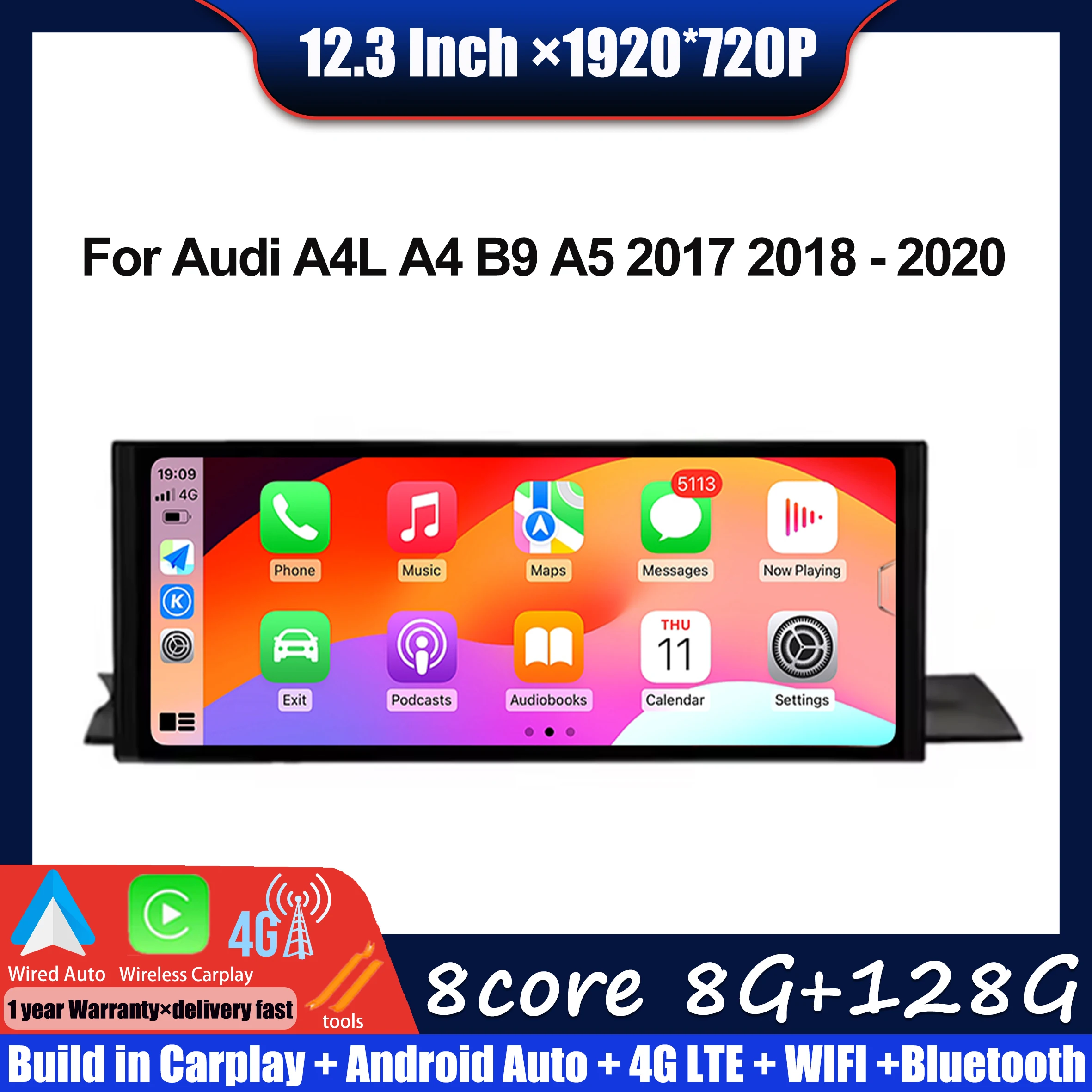 

12.3 Inch Android 14 Touch Screen Car Multimedia Carplay Monitors Player Wifi 4G 360 For Audi A4L A4 B9 A5 2017 2018 2019 2020