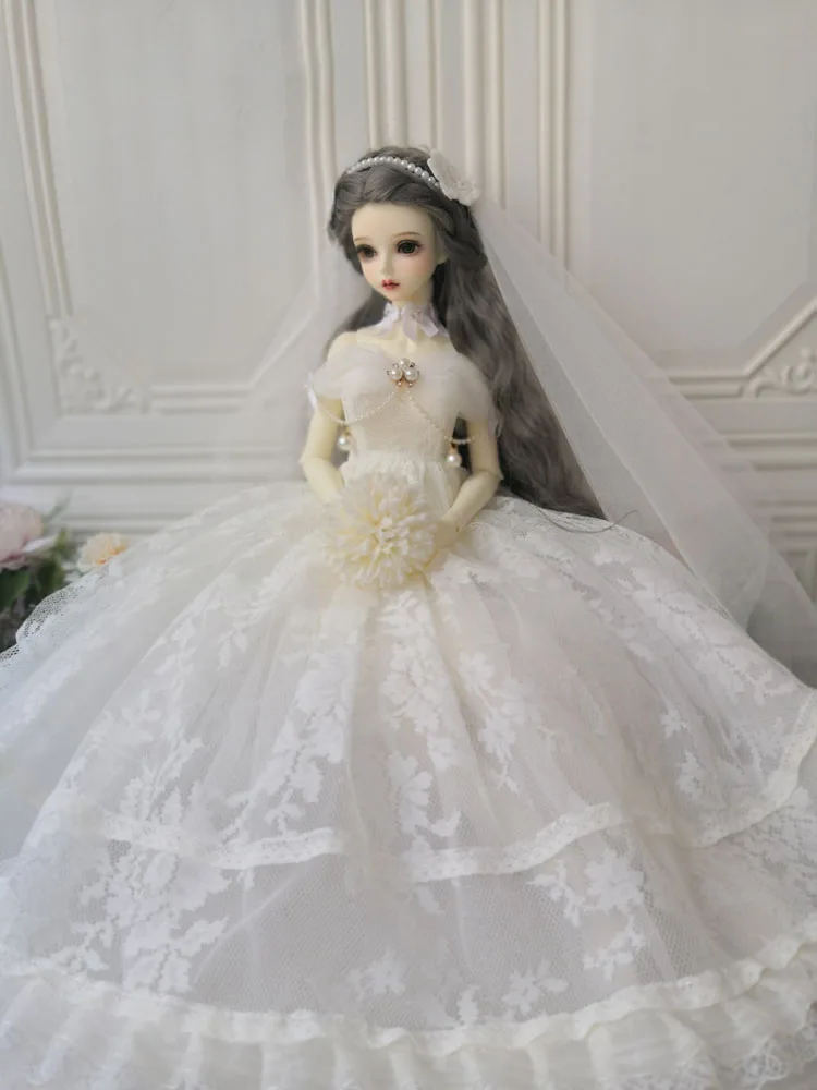 Doll clothes bjd doll white lace dress 6 points for 1/3 1/4 BJD SD MDD  doll clothes dress  White dress