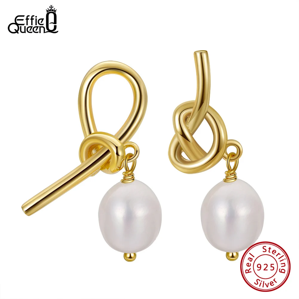 

Effie Queen Unique 925 Sterling Silver Natural Baroque Pearl Earrings for Women Vintage Pearl Drop Earrings Fine Jewelry GPE45