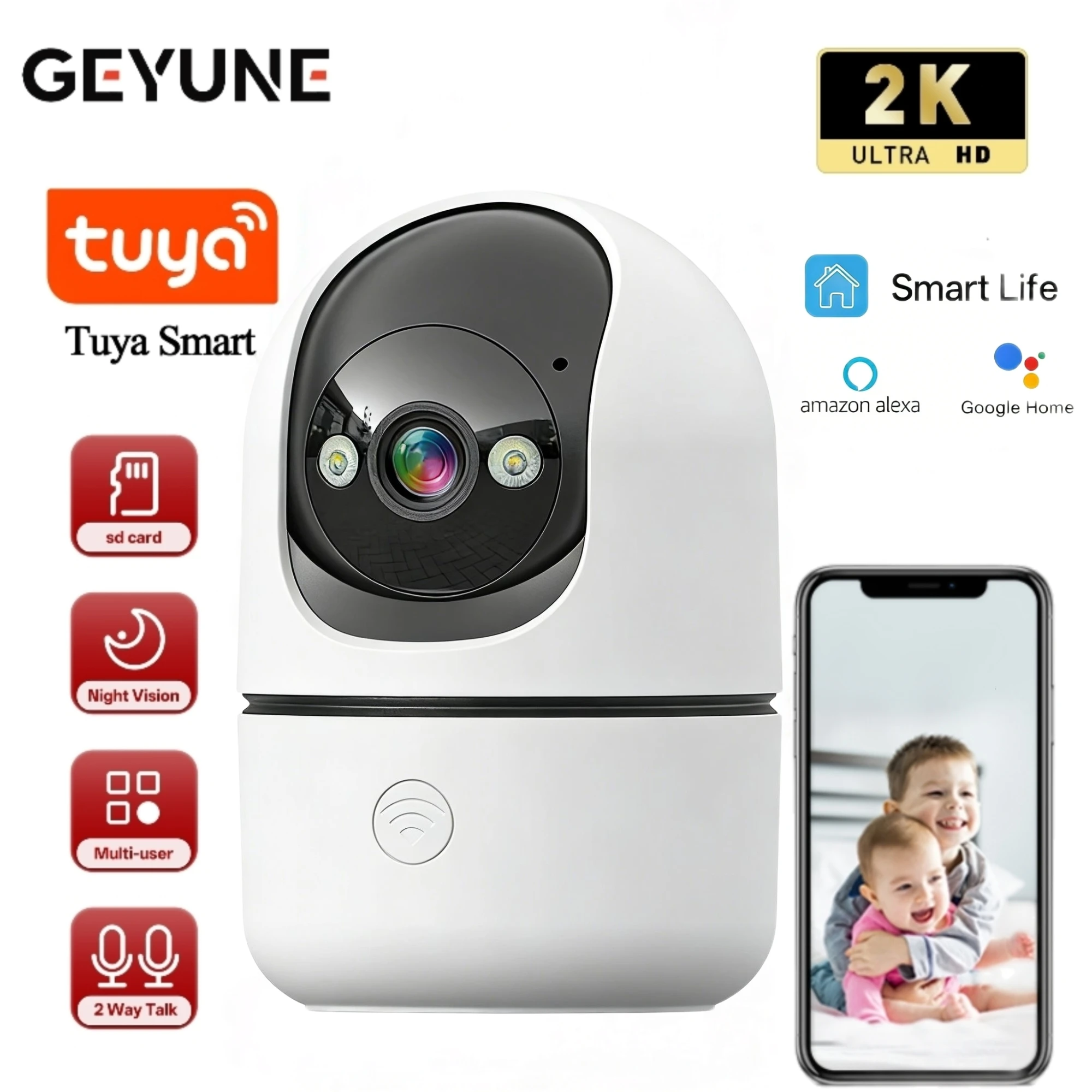 

Tuya 2K 4MP Wifi IP Camera Smart Home Auto Tracking Full Night Vision Two Way Audio Wireless CCTV Video Baby Security Camera