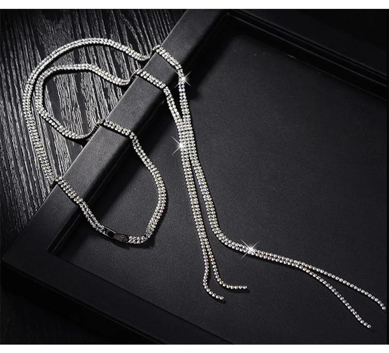 

Simple and dazzling necklace with full diamonds, women's clothing accessories, long tassel sweater chain