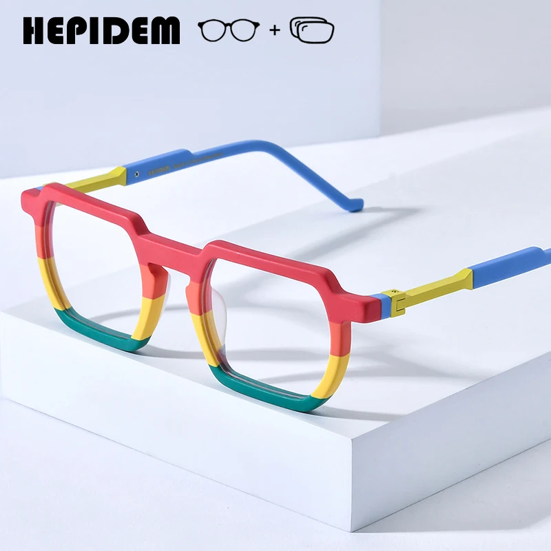 HEPIDEM Progressive Prescription Eyeglasses Custom Anti Blue Myopia Optical Lens Eyewear Men Women Acetate Square Glasses 373