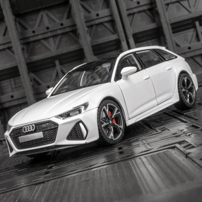 Modelo de carro de liga Audi RS6 de simulação 1:32, portas e capô do motor, porta-malas pode ser aberto, força de retorno, ornamentos de som e luz,