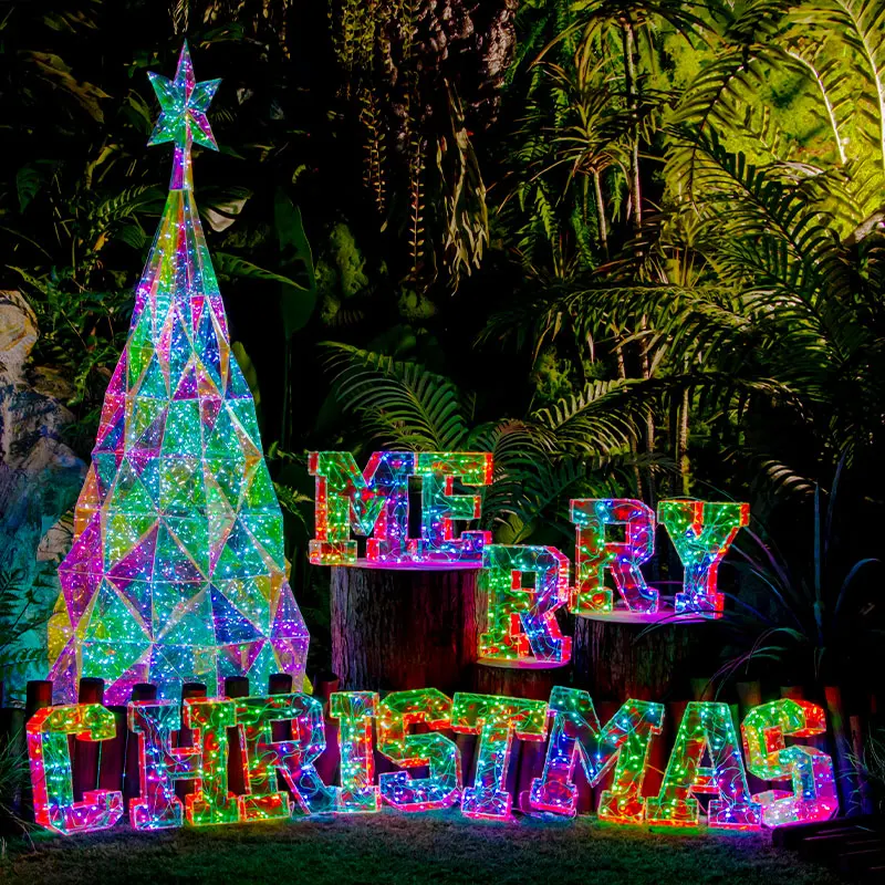 Custom Size Luminous Merry-Christmas Letter Led Light Christmas Party Prismatic Glowing Led Light Decoration