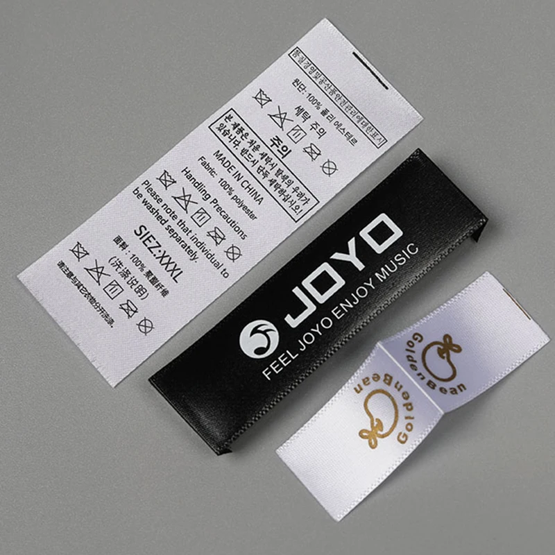 Garment Care Label in Stock Custom Logo Printed Satin Ribbon Clothing Customize Wash Care Neck Label