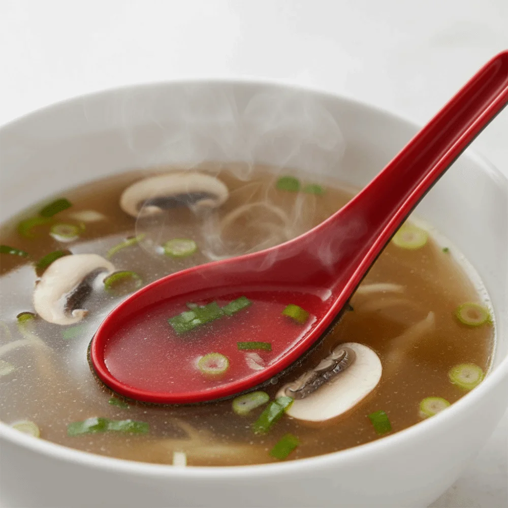 2pcs Japanese Style Melamine Red Black Soup Spoon Simulated Ceramic Long Handle Porridge Spoon Drop-resistant Heat-resistant