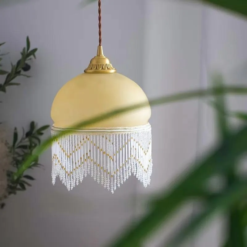French retro creative fringed chandelier for bedroom bedside living room decorative lighting fixtures