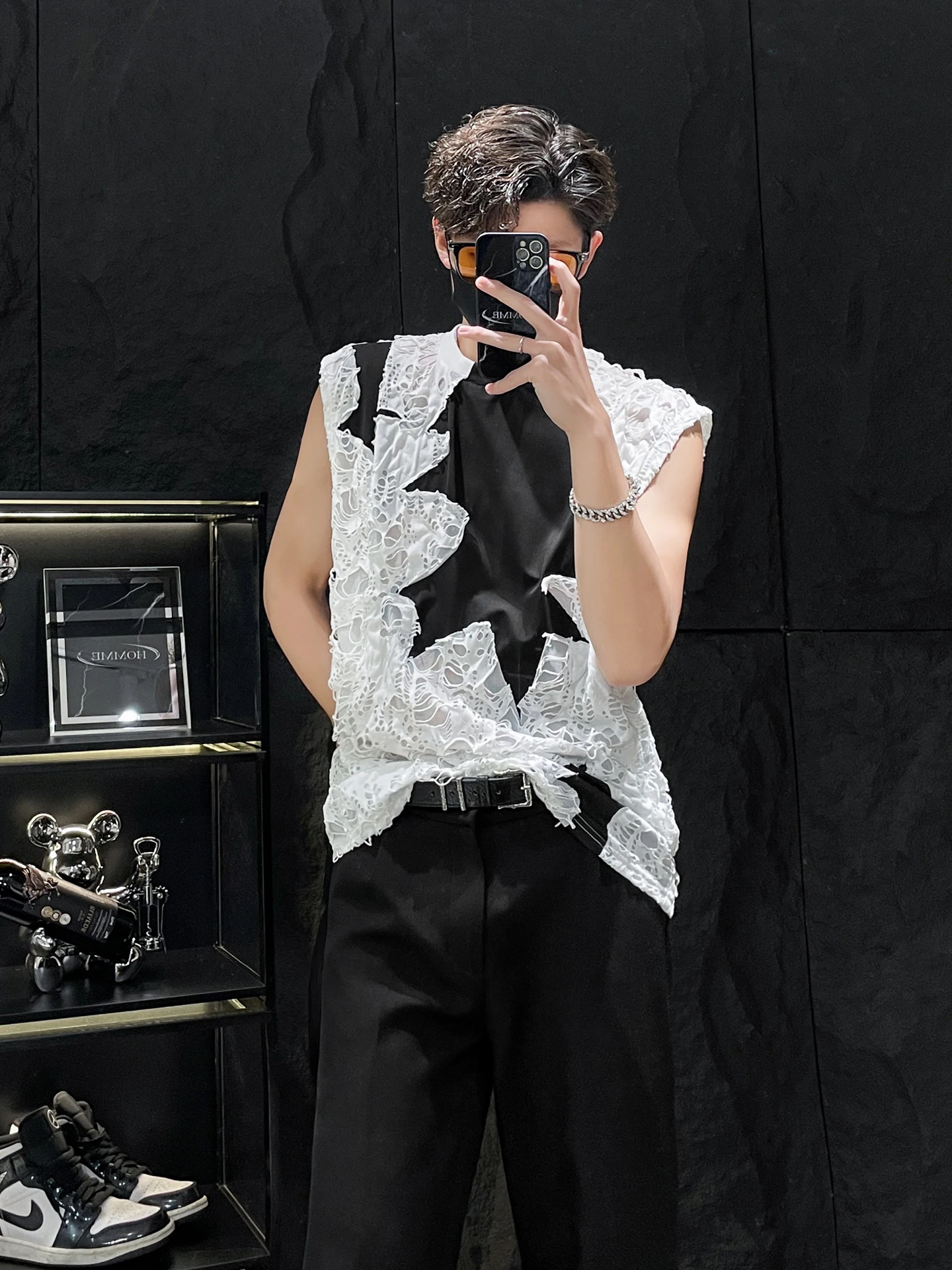 

HOMME летний повседневный свободный мужской жилет-конверт, рваный модный топ с плечами, дышащий влагостойкий круглый спортивный жилет Ne