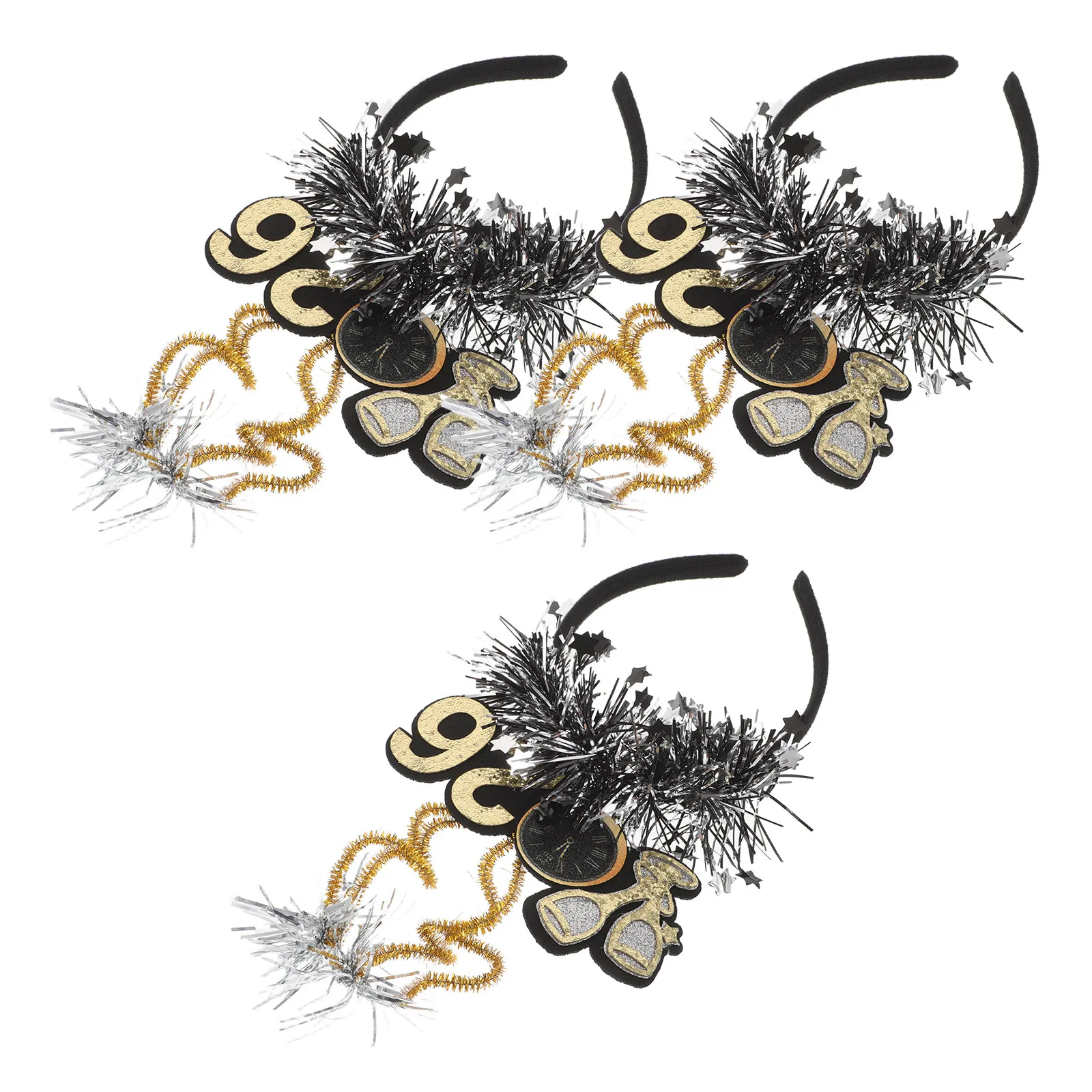 

Набор из 3-х новогодних повязок на голову: элегантный дизайн со звездами и блестками, праздничный аксессуар для волос к Новому году 2026, для женских праздничных образов