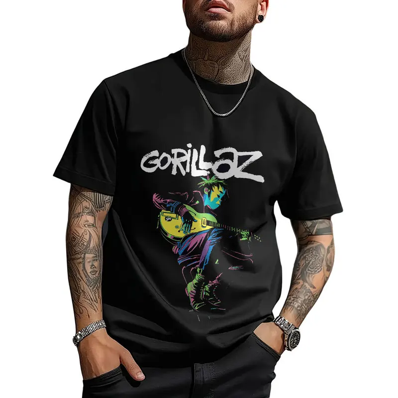 Gorillaz Virtual Rock Band Graphic T‑shirt Unisex Vintage Y2K Tee Hip Hop Streetwear 0824 Casual Cotton Tops S-6XL Fan Gift