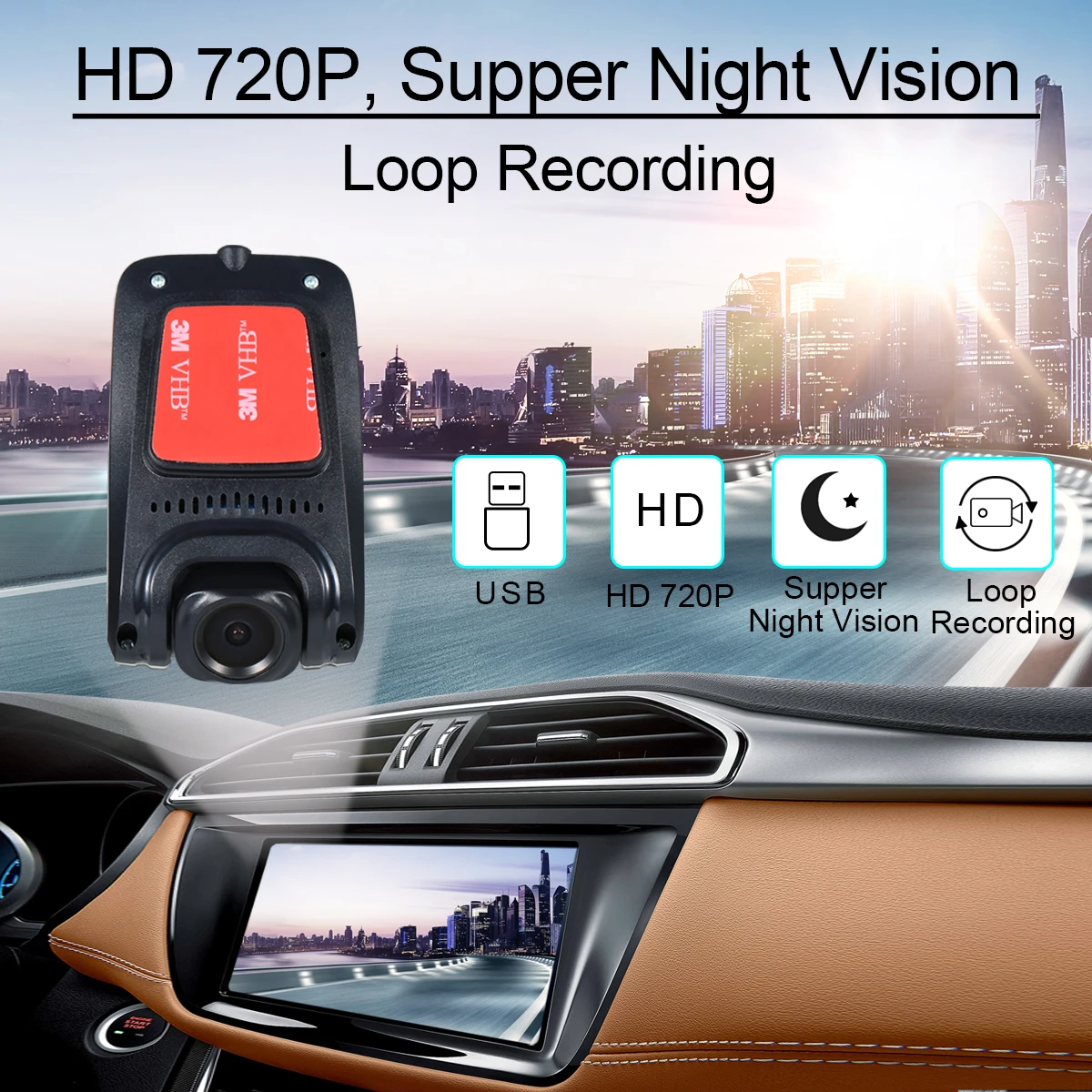 Android Large Screen USB Recorder - Dedicated Dash Cam for Android System