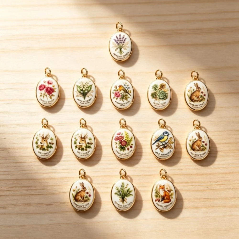 1pc New Ins Forest-themed Flower and Animal Series Pendant - Copper DIY Accessory