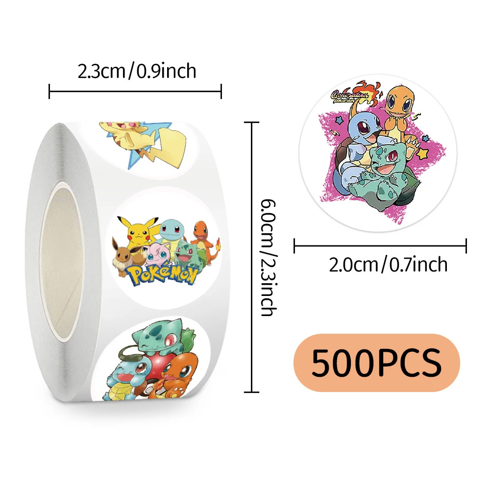 

500pcs/roll Funny Cartoon Pokemon Sealing Stickers Cute Pikachu Charmander Decals Laptop Phone Guitar Anime Sticker Decoration