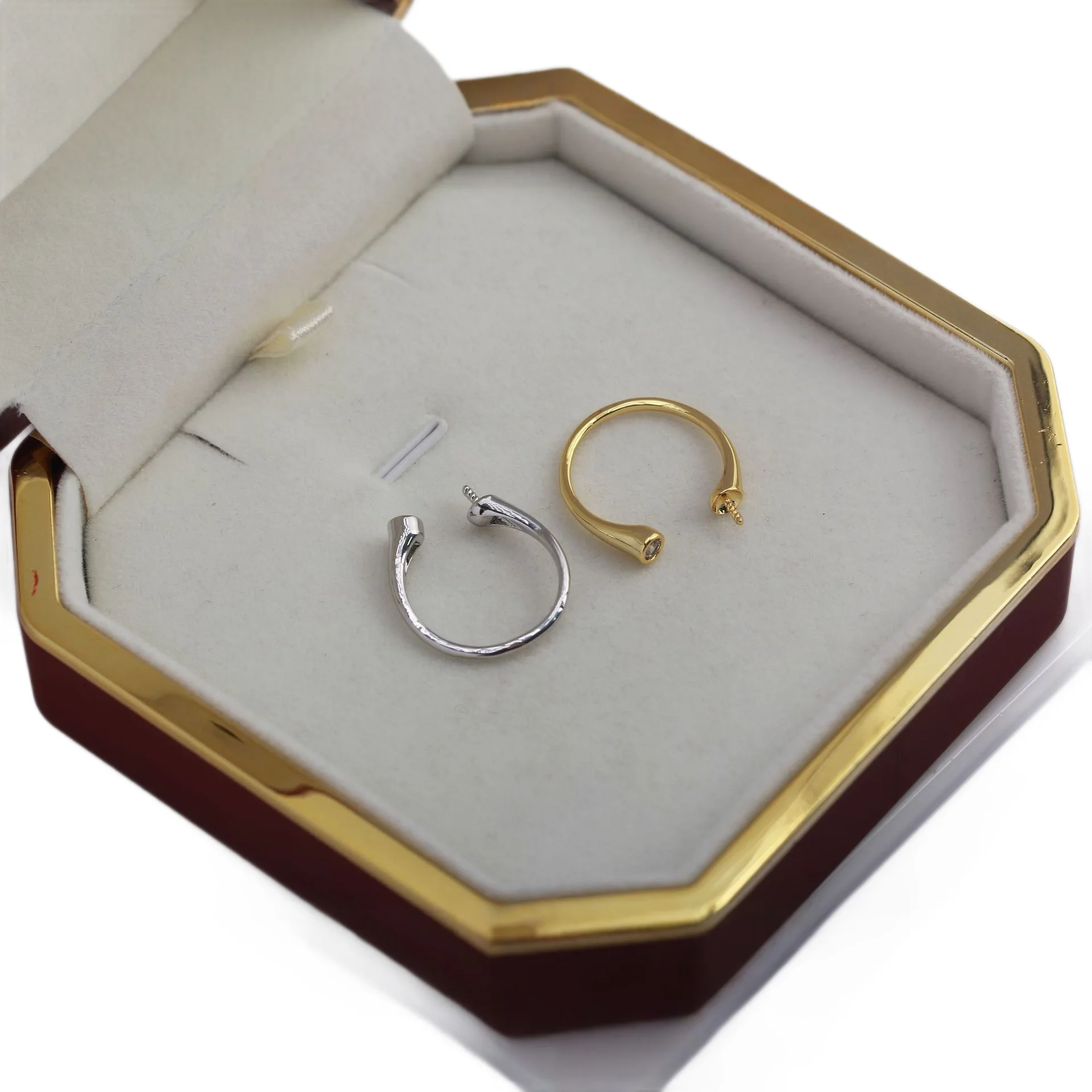 

Аксессуары для рукоделия с жемчугом, позолоченная медь, изысканное простое блестящее кольцо-основа для жемчуга с одним цирконием, золото и серебро.