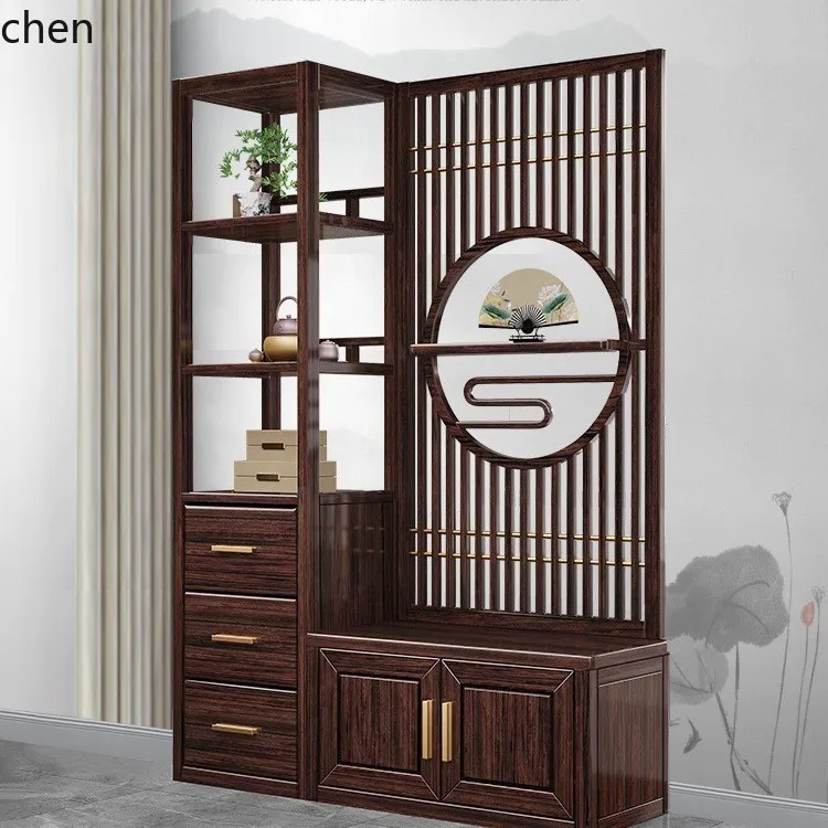 ZML Solid Wood Entryway Cabinet Integrated Wall-Mounted Partition Cabinet Screen Room Hall Cabinet 3
