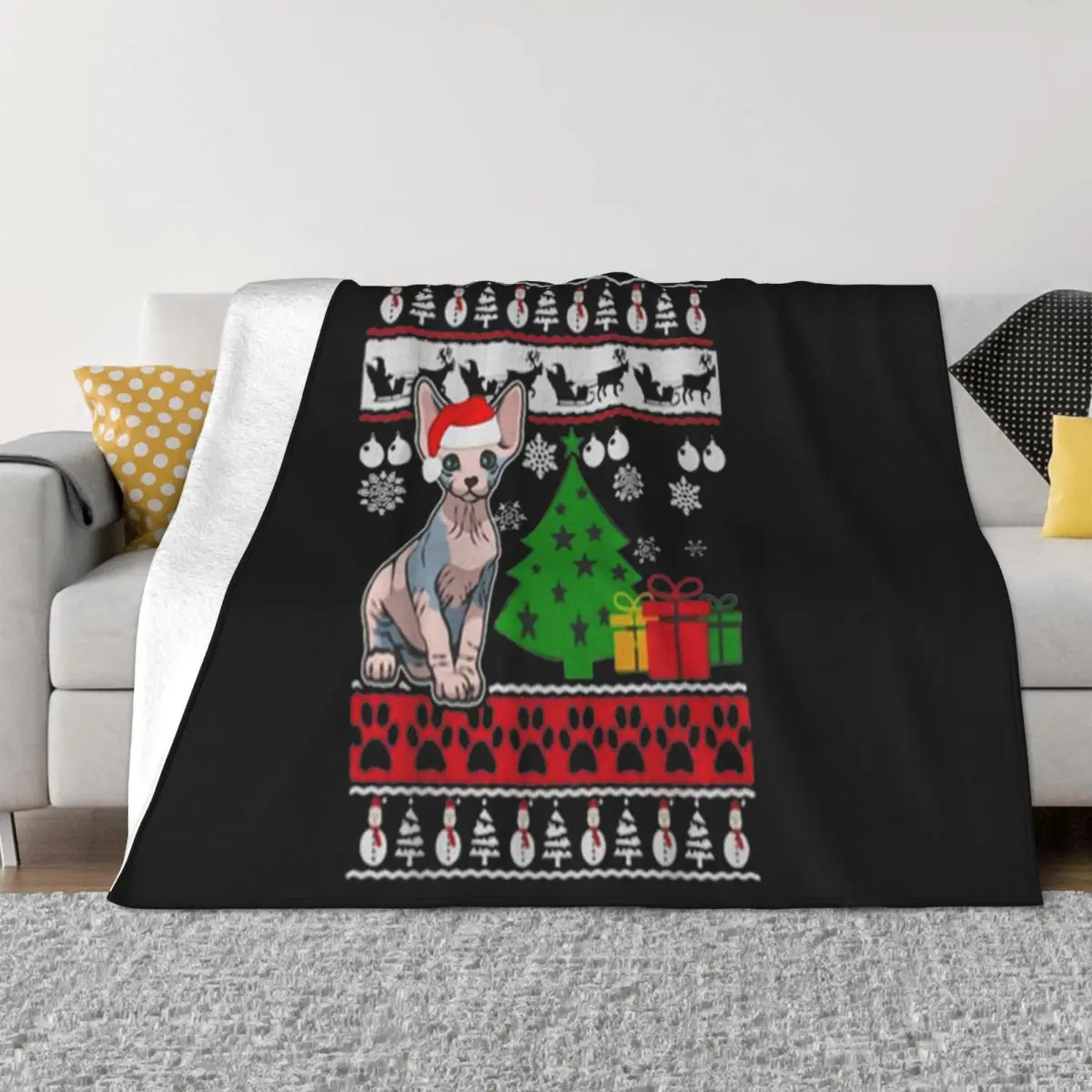 Sphynx Cat Christmas Ugly Christmas Halloween Any Logo Slogan Pop Popular Style Famous Rock Text Pride Movie Throw Blanket