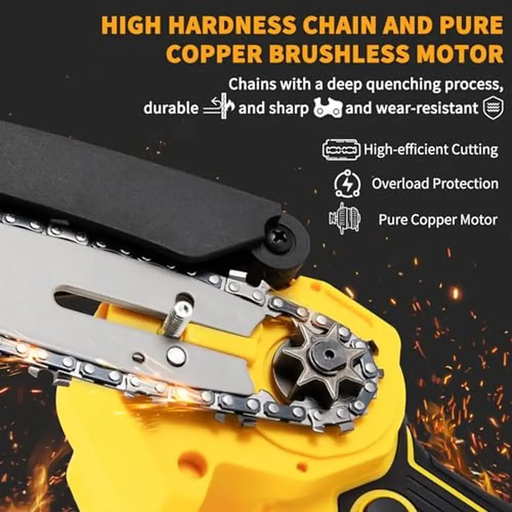 Brushless Electric Chainsaw 20V MAX Battery Powered Portable Chain Pruning and Cutting Small Handheld Mini Saw Kit with Safety