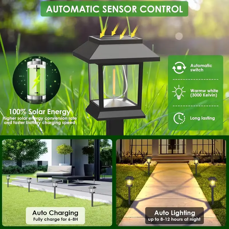 Solar Outdoor Lights Waterproof Landscape Lighting with Edison LED Bulb Pathway Lights  for Outside Lawn Garden Yard Decor
