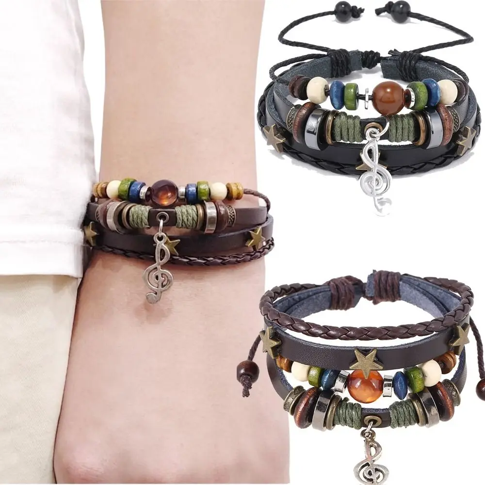 Multi-Layer Beaded Bracelet Handmade Musical Note Fairy Core Accessories Boho Style Adjustable Fairy Grunge Bracelet Men Jewelry