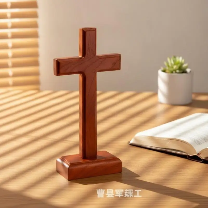 2-in-1 Vintage Holzkreuz Kruzifix Deko Doppelfunktion Religiöses Ornament für Eingangsbereich Wohnzimmer Wand- und Tischaufstellung – Detail 2