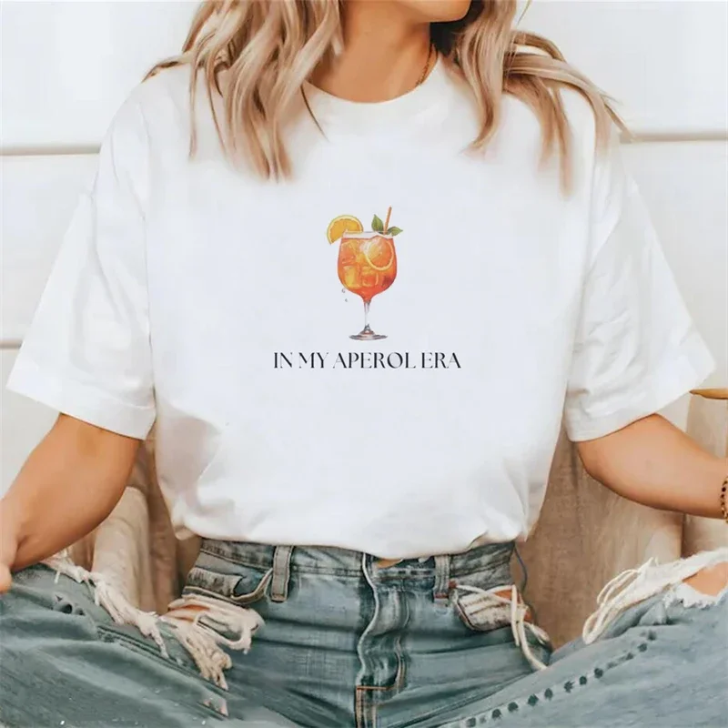 Clothing In My Aperol Era Printed Women's Summer Pattern T-Shirt Trendy 90s Fashion Clothing Short Sleeve Casual Style T-Shirt.