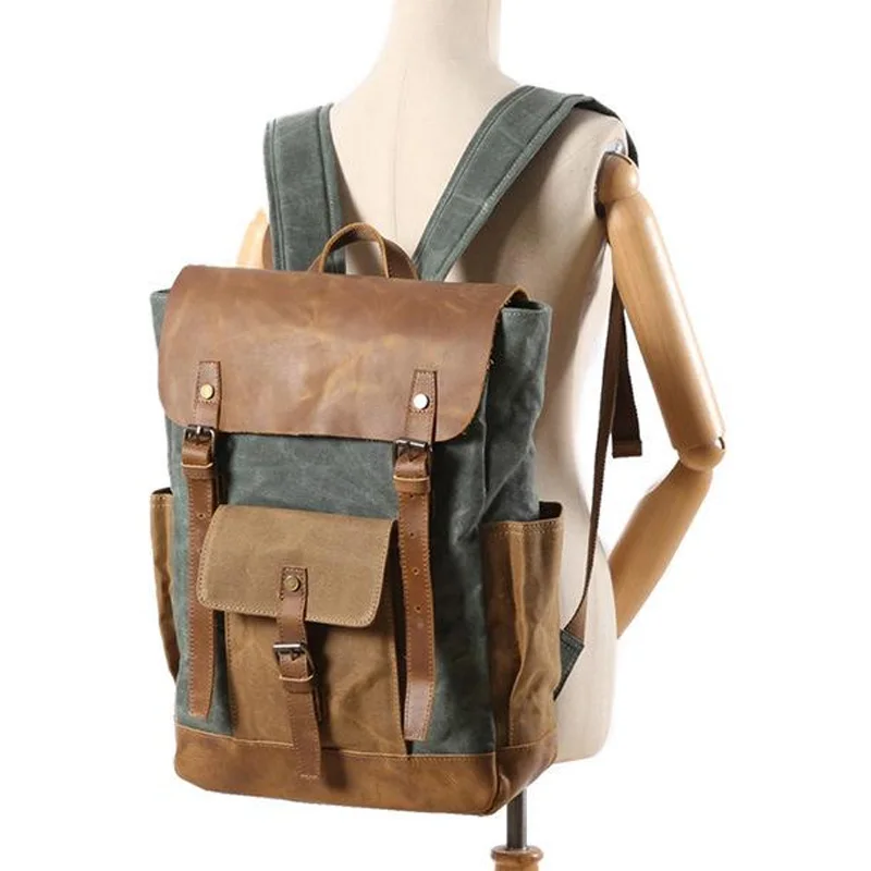 Oil Wax Canvas Leather Backpacks Unisex Waterproof Rucksacks 15 Inch Laptops Daypacks Large Capacity Vintage Mochilas Travel Bac