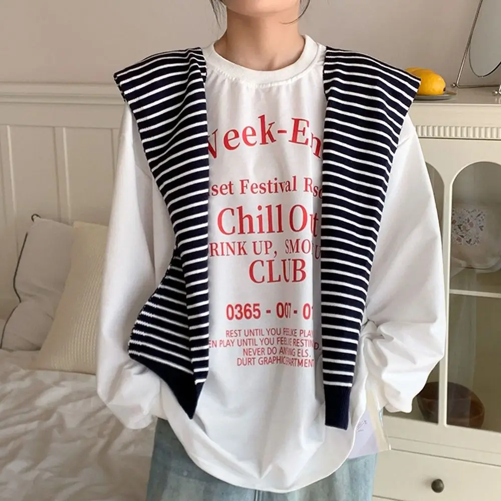 

Retro Blouse Shoulders Fake Collar Stripe Knitted Shawl Cape Cloak Knit Scarf Korean Style Solid Color Wool Scarves Women