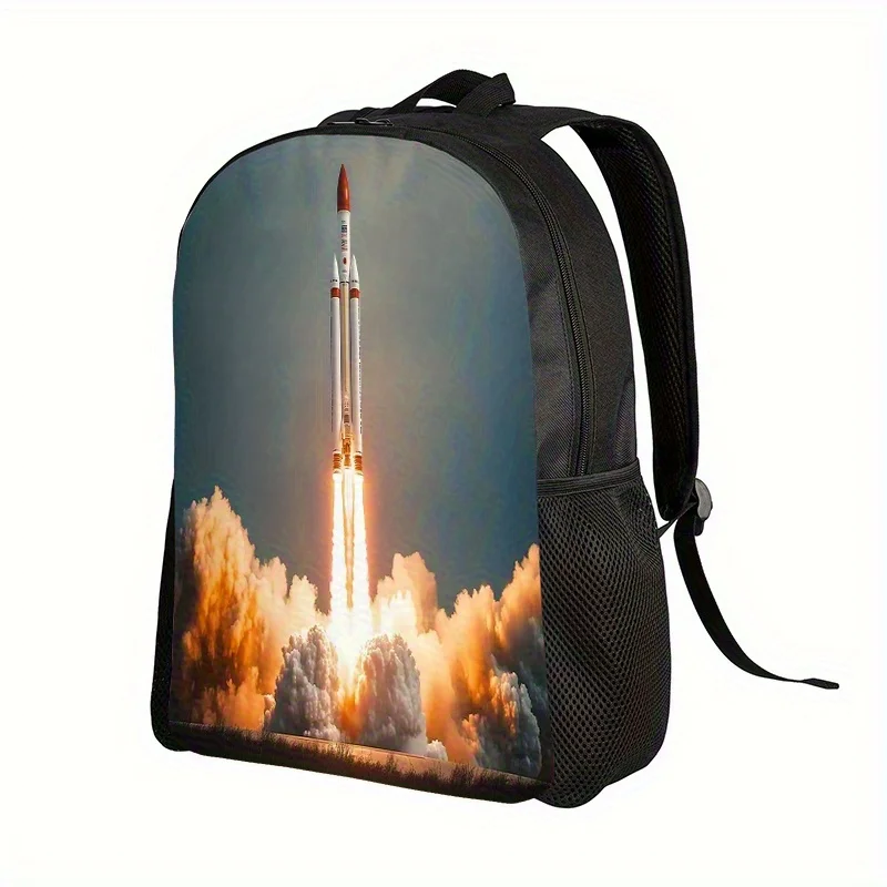 

Lightweight recreational backpack with 2D flat rocket launch print, ideal for leisure school and travel