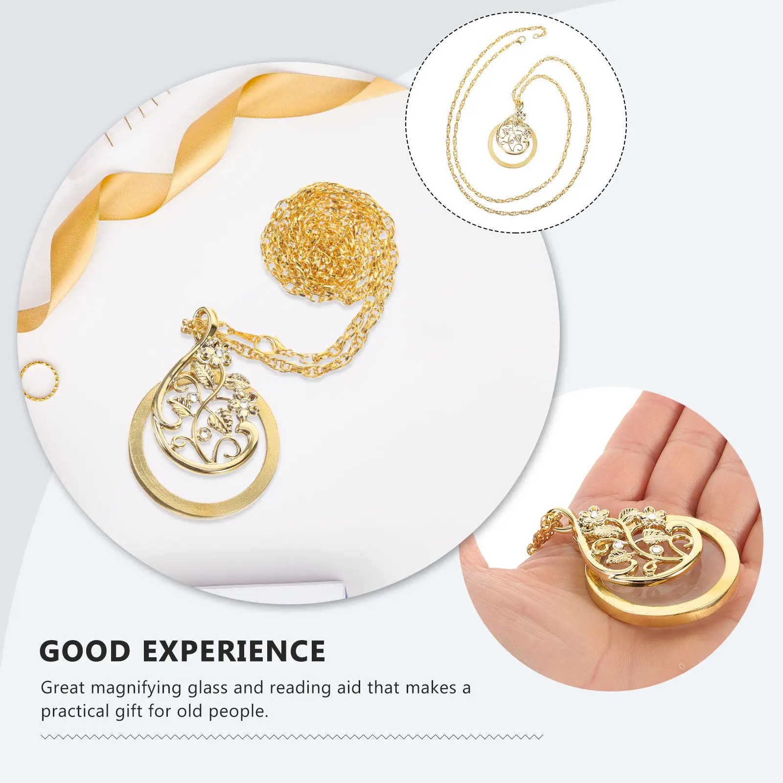Lightweight Magnifying Glass Pendant Necklace Portable Monocle Style Reading Aid for Office Home Travel Book Newspaper Coupons