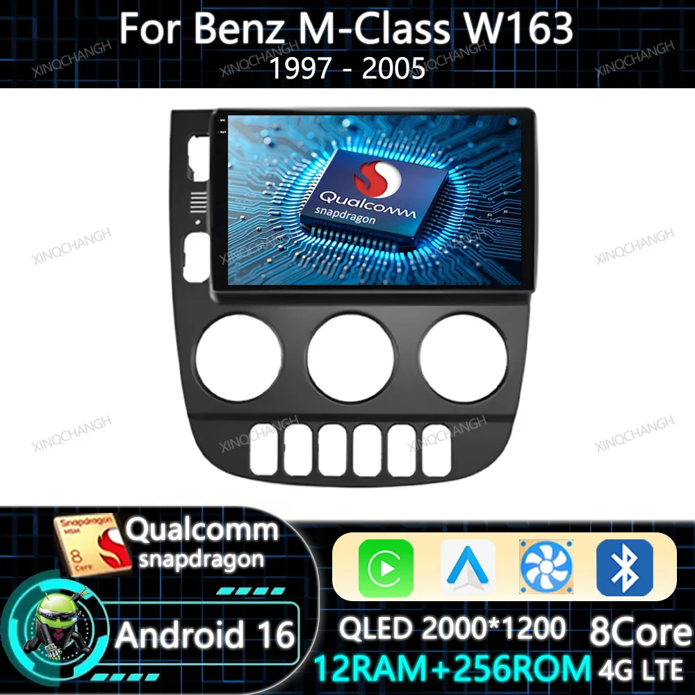 Android 16 Car Radio Carplay Auto For Mercedes Benz M-Class W163 ML 1997 - 2005 Multimedia Video Player 4G WIFI 2DIN Qualcomm BT