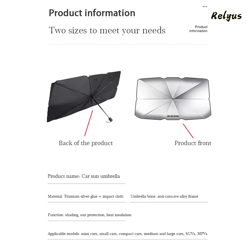 Car Sunshade Umbrella for Nissan Murano 1 2 3 Z50 Z51 Z52 Logo Car Front Window Windshield Foldable Parasol Protection Accessory