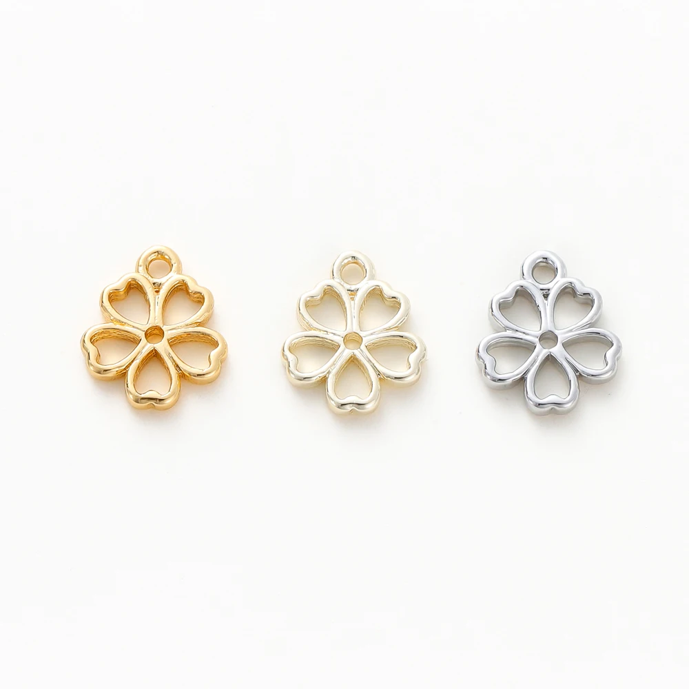 10Pcs/Pack 14/18K Gold Plated Brass Clover Charms Loose Pendants for Handmade DIY Necklace Earrings Jewelry Making Accessories