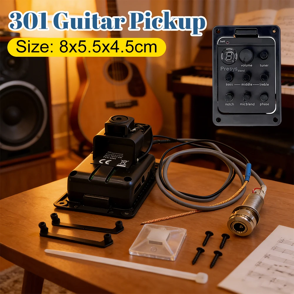 Plastic 301 EQ Equalizer with Tuner Presys Piezo Pickup Guitar Tuner Guitar Soundhole EQ Parts Accessories 301 Guitar Pickup
