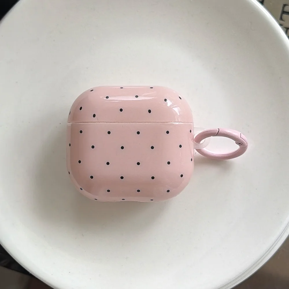 Cute Candy Macaron Color Black Polka Dots Glossy Silicone Earphone Case for AirPods 4 With Keychain for AirPods 1 2 3 Pro 3 2