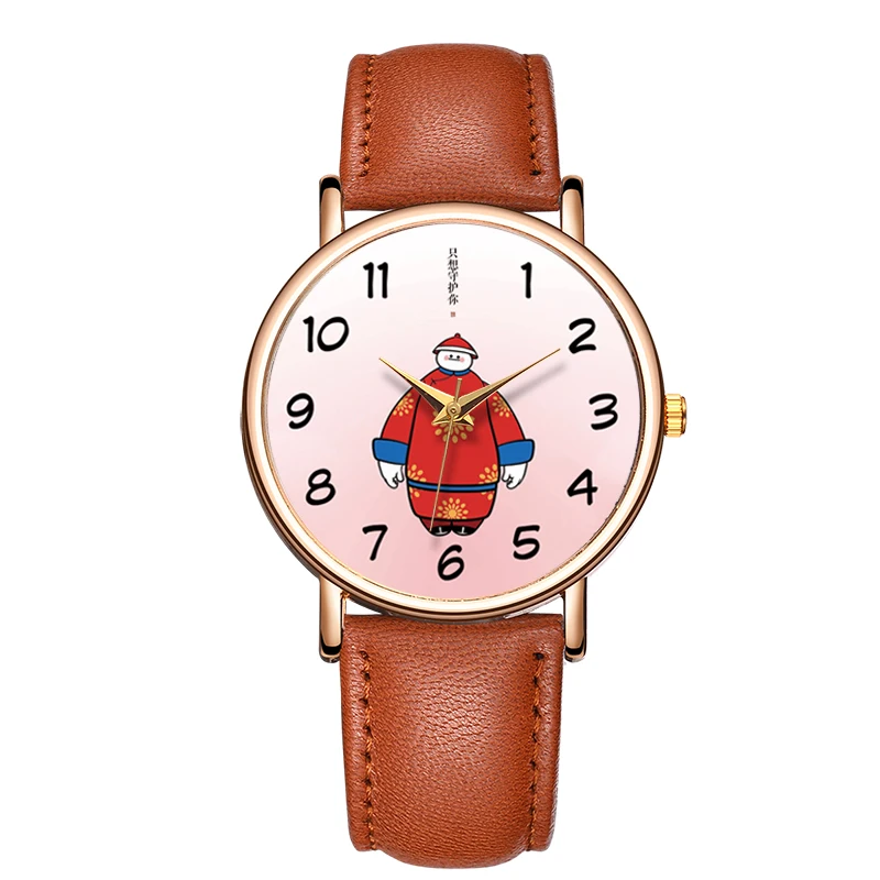 Fahion Women's Quartz Watch Spoof Interesting Watch Femaleclassic Round Dial Quartz Watch Real Leather Waterproof