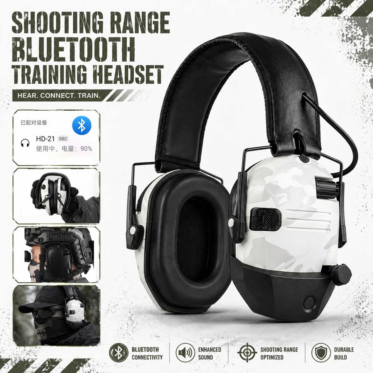 

Tactical Bluetooth Shooting Earmuffs Noise Reduction Hearing Protection Headphones for Hunting Range 3.5mm Plug Connection Cable