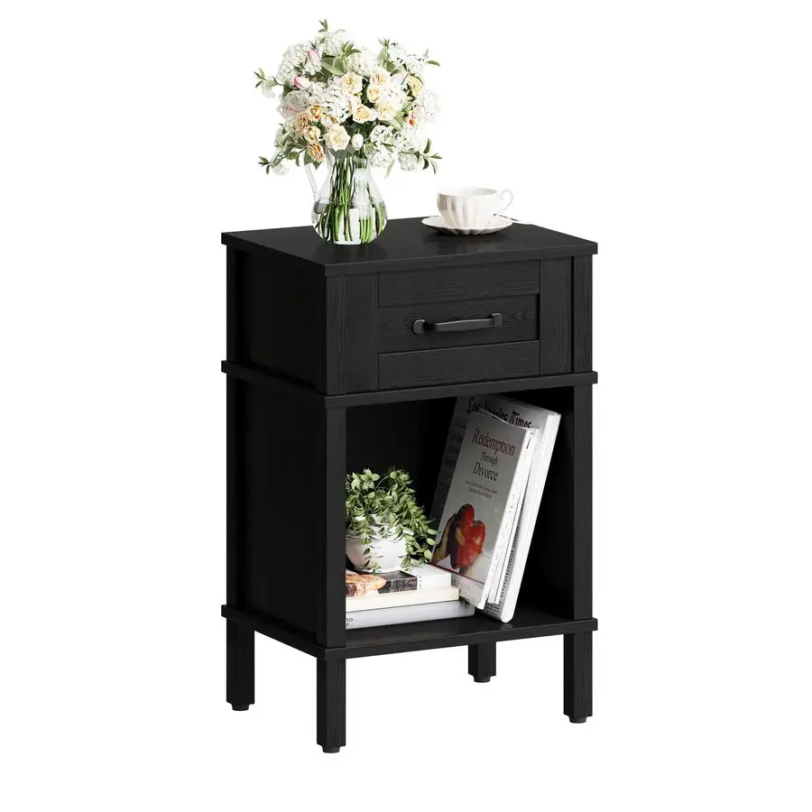 

Nightstand with Drawer, Small Wood Side Table, Wooden Bedroom Nightstand, Wood Night Stand, Black Bedside Table with Storage, B