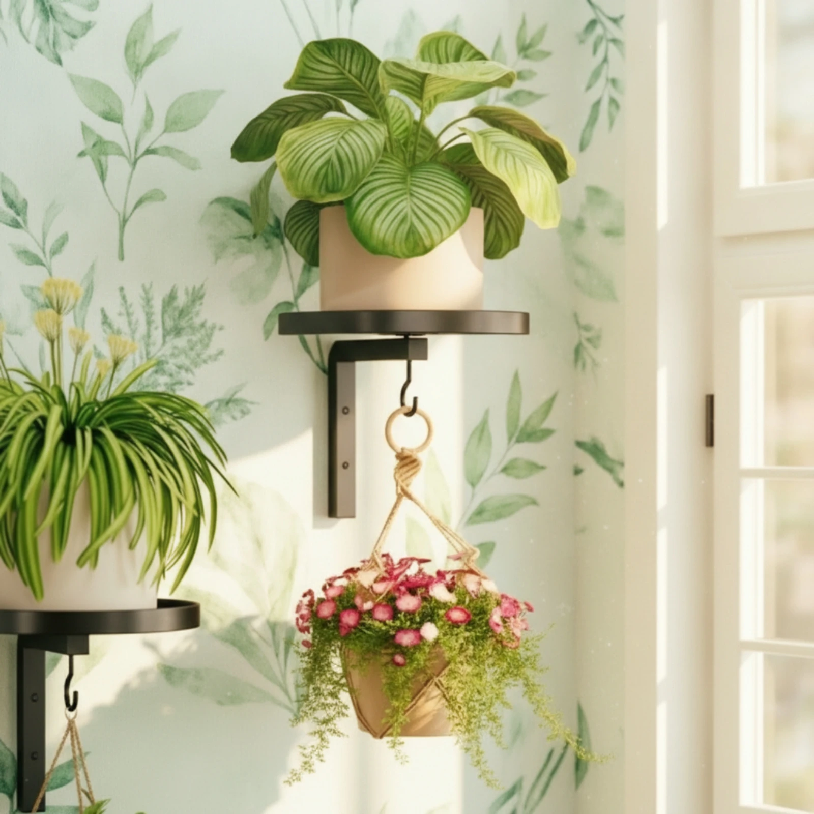 3 Pieces Wall Plant Shelf with Hook Space-Saving Plant Shelf with Hooks Easy to Install Stylish for Homeowners, Living Room