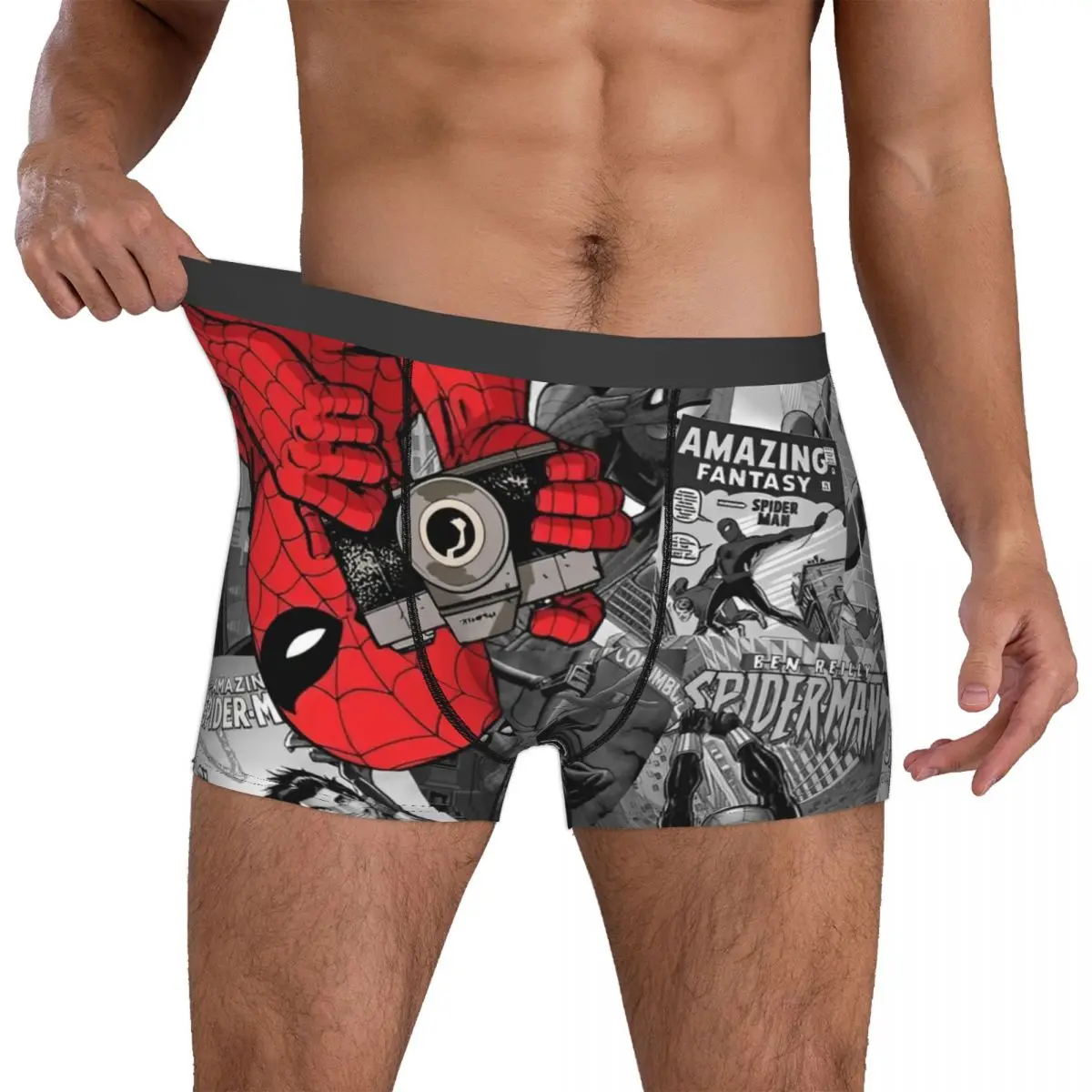 Men Spider-Man Comic Handsome Cool Boxers Briefs Smooth Cartoon Anime Underwear Printing Humorous Breathable Panites