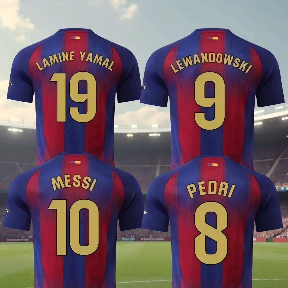 3D Barcelona 25/26 # 19 Lamine Yamal Home Kit de fútbol Jersey Camiseta de fútbol de manga corta Niños jóvenes Entrenamiento al aire libre Casual